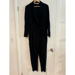 IRO Jumpsuit Delicate Black Deep v-neck 1-pc straight leg pant Romper Suit 42 XL